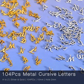 stino 104Pcs A-Z Metal Letter Charms for Jewelry Making, Capital Alphabet Initial Charms (104Pcs Silver & Gold Cursive)