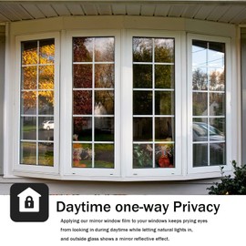 KORKIE Window Film Mirror One Way Daytime Privacy Static Cling Heat UV Reflective Window Tint Foil for Home and Office,Brown-Silver, 24 Inch x 13 Feet