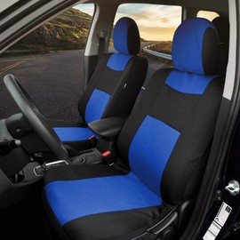 BDK Blue Combo Fresh Design Matching All Protective Seat Covers (2 Front 1 Bench) with Heavy Protection Sleek Graphic Auto Carpet Floor Mats (4 Set)