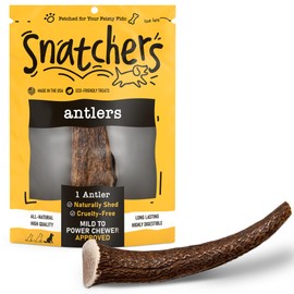 Snatchers Elk Antlers for Dogs – Long Lasting Dog Chews and Dog Toys for Aggressive Chewers, Naturally Shed Deer Antlers for Dogs Processed in The USA, No Additives (Large, 1 Count)