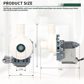 W10906604 Washer Water Pump Replacement,Compatible with Whirlpool Kenmore Amana Washer，Replaces W10882103 W11176426 PS11769645 EAP11769645 AP6036154 4460932