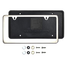 Silicone Back Guard Two Holes Slim License Plate Holder Chrome Polish Mirror License Plate Frame T304 Stainless Steel + Metal Screw Caps