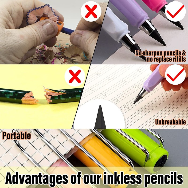 6 Pcs Everlasting Pencil with 6Pcs Replacement Nibs, Inkless Pencil