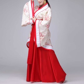 Women's Hanfu Dress Chinese Traditional Ancient Costume Floral Print Han Dynasty Long Robe Clothing Outfit (45-E# Red, M)