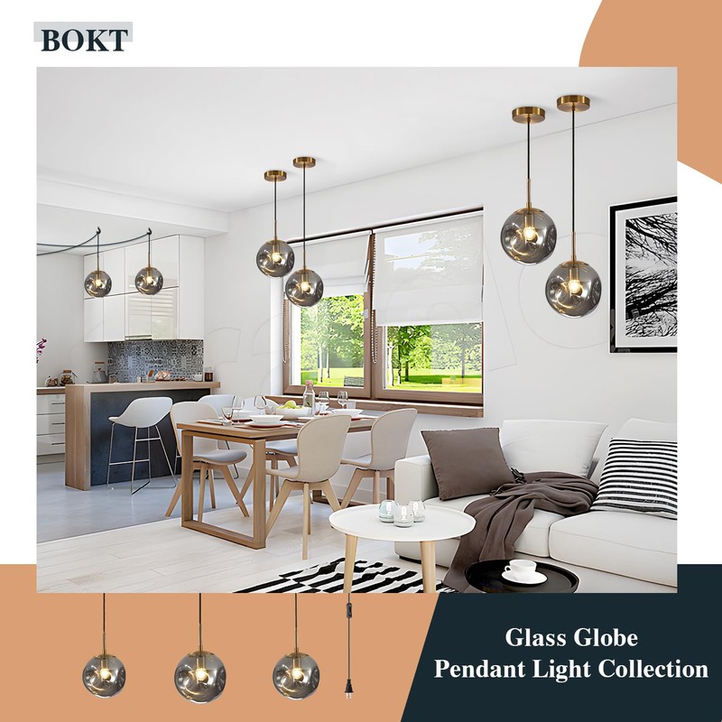 BOKT Mid Century Modern Gold Globe Pendant Lights Kitchen Island