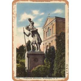 10 x 14 METAL SIGN - Washington DC Postcard - St. Christopher Statue, Franciscan Monastery, Washington, D. C. - Vintage Rusty Look