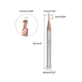 uxcell 2pcs Ball Nose End Mills CNC Router Bits, 0.5mm (5/256") Radius Solid Carbide TiSin Coated 2 Flutes HRC55 1mm (5/128") Diameter 4mm (5/32") Shank Cutter Milling Tools