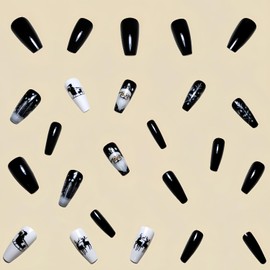 Christmas Press on Nails Medium Length Glossy Acrylic Square Shaped Winter False Nails with Snowflake Designs Artificial Square Xmas Holiday Fake Nails Glue ons Fingernails for Women Girls(Y267)