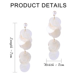 White Earrings for Women Girls, Tassel Shell Earrings Dangling Drop Fashion White Statement Beach Earrings Summer Jewelry
