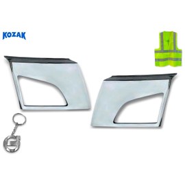 KOZAK Bumper Corners Chrome Trim w/Fog Light Holes Set (Driver Left & Passenger Right Side) Сompatible with Volvo VNL 2018+ Includes Keychain and Reflective Vest