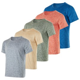 Real Essentials - Pack of 5 Men’s Active Quick Dry Fit Crew Neck T-Shirts Athletic Gym Workout Short Sleeve Tee Tops Camisas para Hombres Summer - Large - Set 16