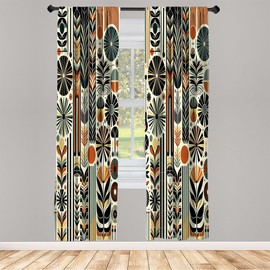 Ambesonne Bohemian Curtains, Retro Mid Century Inspired Abstract Patterns on Ivory Background, Window Treatments 2 Panel Set for Living Room Bedroom, Pair of - 28" x 95", Dark Orange and Reseda Green