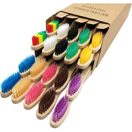ECOETBOO Adults Bamboo Toothbrushes 20 Pack, Soft Bristles Natural Wooden Toothbrush, Biodegradable Organic Handle Toothbrush for Home and Travel Plastic-Free Packaging (Multi-Color 20 Pcs)