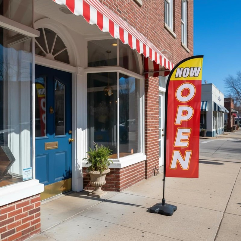 NOW OPEN Feather Flag, 8.2ft NOW OPEN Sign with Aluminum