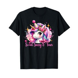 Sweet Sassy And Four Birthday Unicorn Gifts 4 Year Old Girl T-Shirt
