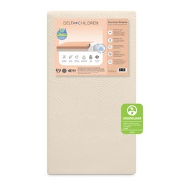 Delta Children Summer Breeze Mattress - Breathable Baby Crib & Toddler Mattress with Cloud Core - Machine Washable Cover - GREENGUARD Gold – Waterproof - Sustainably Sourced Core, Apricot/White