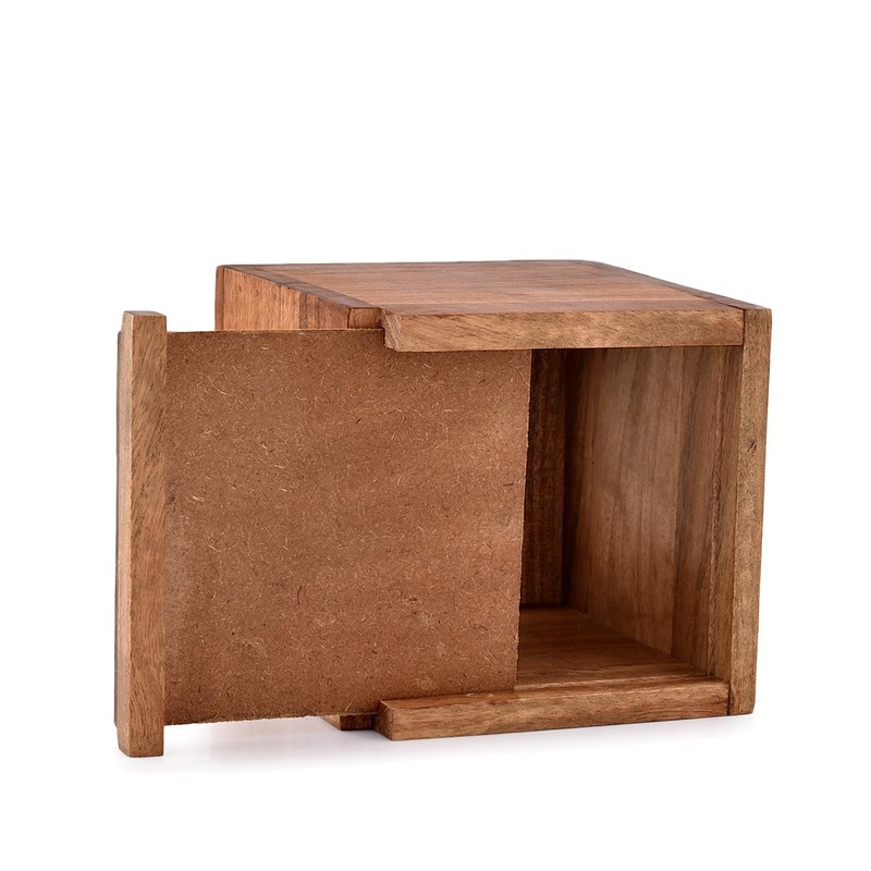 NIRMAN Acacia Wood Square Tissue Box with Slide-Out Bottom for
