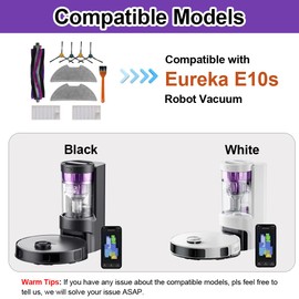 E10s Replacement Parts Accessories Compatible with Eureka E10s Robot Vacuum Cleaner, Including 1 Main Brush, 2 Hepa Filters, 2 Mop Pads, 4 Edge-Sweeping Brushes (9Pc)