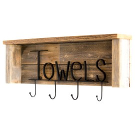 Drakestone Designs Wood Bathroom Towel Rack Hooks 24 Inch | Wall Mount | Handmade Rustic Reclaimed Wood - Natural