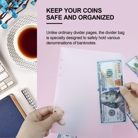 A5 Binder Pockets 6 Holes Cash Envelopes for Budgeting, 6-Ring Tab Dividers Planner Inserts Waterproof PVC Document Pouch Filing for Office, School and Home Supplies(6Pcs)