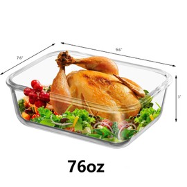 EWAFILU 2Pack 2260ml/ 76oz Large Glass Storage Containers with Lids - Airtight Meal Prep Container with Lid Lock - Microwave, Freezer & Oven Safe