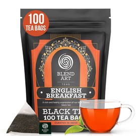 BLENDART English Breakfast Black Tea Bags, 100 Count, Gluten Free Loose-Leaf Tea Bags, Strong Robust Full-bodied High Caffeine, Plant Based Sourced from Sri Lanka & India Black Tea Brew Hot/Cold