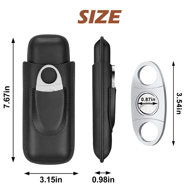 cgaplus 2-Finger Leather Cigar Case with Cutter Leather Lined Cigar