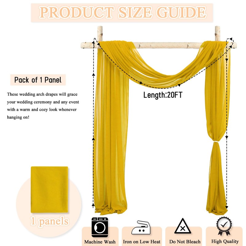 FANPROMS Wedding Arch Draping Fabric Gold 1 Panel 20FT Chiffon