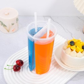 DOITOOL Double Sided Split Plastic Cup ：kids Heart Shaped Drink Cups with Lids Creative Double Sided Disposable Couple Sharing for Valentines Day Tea Juice 20PCS