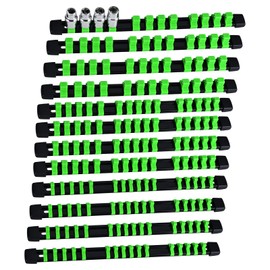 EGOFIX Socket Organizer Set 12PCS ABS Holder Kit - 1/4-Inch x 64, 3/8-Inch x 60, 1/2-Inch x 48 Clips, Drive Tray, Rail - Green