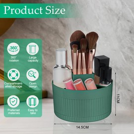 LOPHE 360°Rotating Makeup Brush Holder, Make Up Brush Organiser with 5 Compartments, Dustproof and Waterproof Rotating Brush Organiser Cosmetic Organizer Storage for Bathroom Dressing Table, Green
