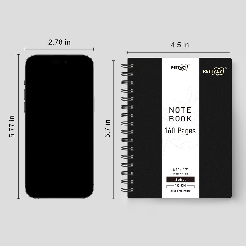 RETTACY Pocket Notebook, Mini Spiral Notebook with 160 Pages, 4.5"