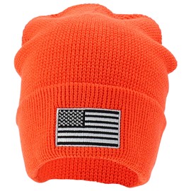 Armycrew XXL Oversized Grey American Flag Embroidered Waffle Long Beanie - Orange - XXL