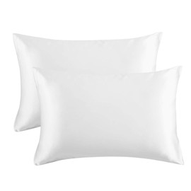 Bedsure Satin Pillowcase for Hair and Skin Silk Pillowcase 2 Pack - Standard Size (Pure White, 20x26 inches) Pillow Cases Set of 2 - Satin Pillow Covers with Envelope Closure
