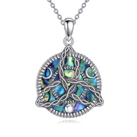 POPLYKE Triple Moon Goddess Necklace 925 Sterling Silver Abalone Celtic Knot Necklace Pagan Wiccan Magic Amulet Irish Pendant Vintage Jewelry Gifts for Women