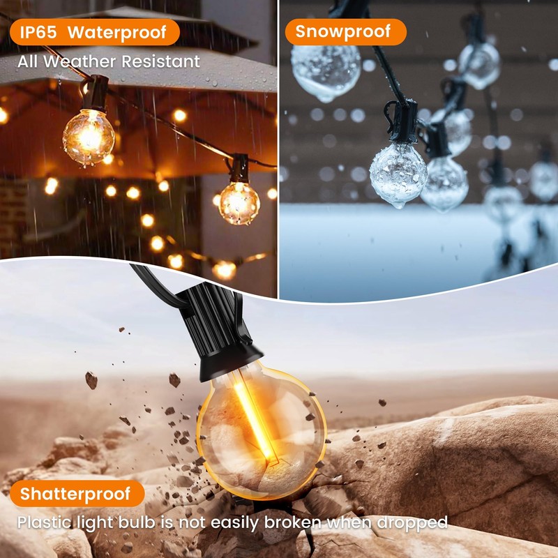 OHLUX Outdoor String Lights,110FT Dimmable Patio Lights with 58 Shatterproof