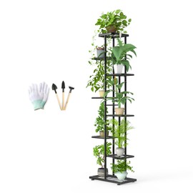 Corner Plant Stand Indoor 8 Tier 9 Potted with Gardening Tools and Gloves, Upgraded Tall Metal Plant Shelf Organizer Outdoor, Multiple Flower Holder Display Rack for Patio, Garden, Balcony, Living