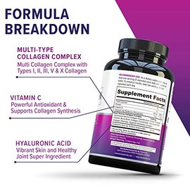 Vitauthority Cápsulas de péptidos de colágeno múltiple para mujeres píldoras de colágeno hidrolizado para mujeres con tipos I, II, III, V y X, además 