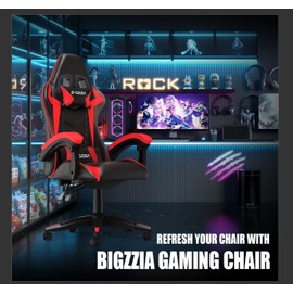 Bigzzia Gaming Chair, Computer Game Chair with Lumbar Support, Comfortable Video Game Chairs for Adults Kids, Racing Style Gamer Chair with 360°-Swivel Seat and Headrest （Red）