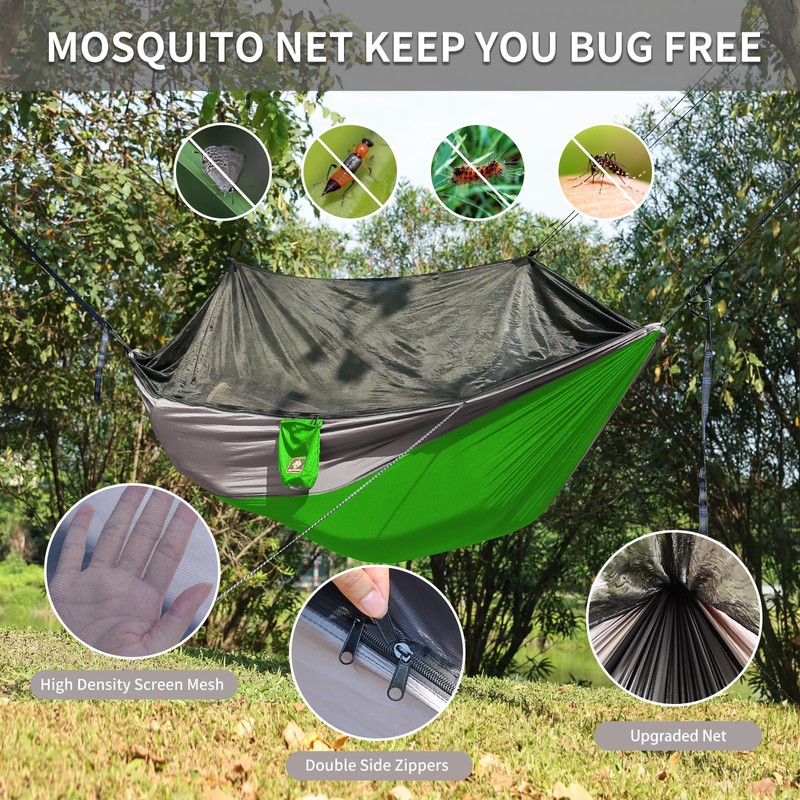 Camping Hammock with Net,Travel Portable Lightweight Hammocks with Tree Straps
