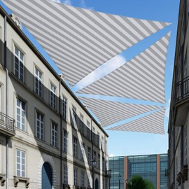 TANG Sun Shade Sail 16'x16'x16' Gray and White Stripe Equilateral Triangle Sunshade Cloth UV Block Permeable Sail for Outdoor Patio Garden Pergola Gazebo Deck