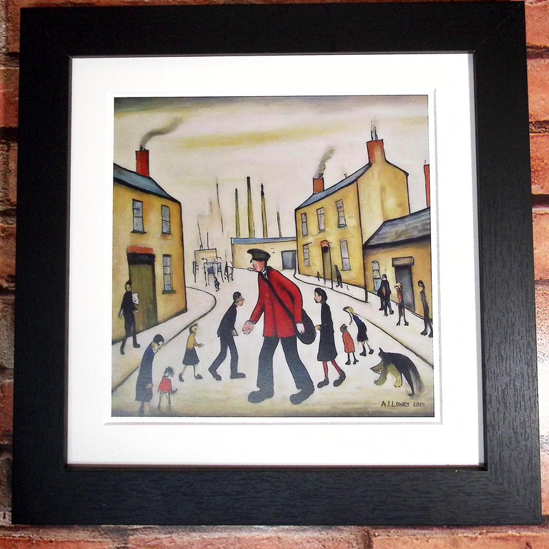 Greetingles Lowry-Style 12"/31cm Square Framed Print. Beautiful Black Ash Frame