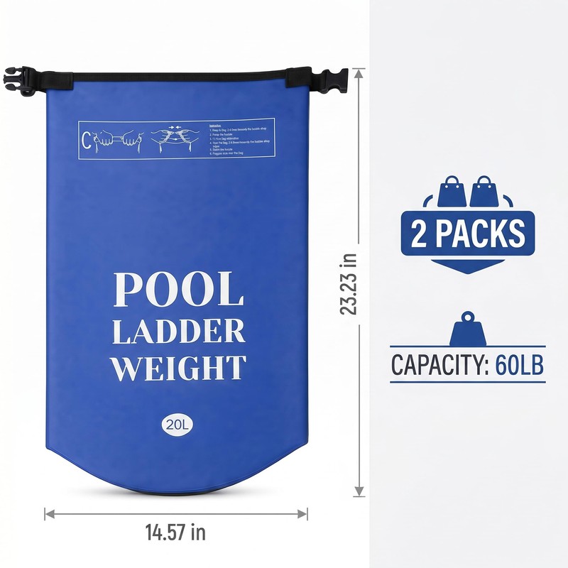 2 Pack 20L/60lb Waterproof Pool Ladder Weights & Sand Bags