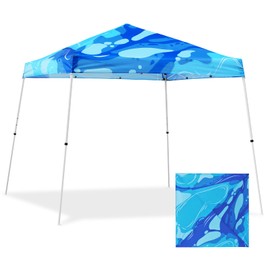EAGLE PEAK 10x10 Slant Leg Pop-up Canopy Tent Easy One Person Setup Instant Outdoor Beach Canopy Folding Portable Sports Shelter 10x10 Base 8x8 Top (Blue Abstract)
