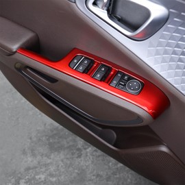 5P Side Door Lock Lift Control Button Frame Panel Protective Trim Sticker,Door Lock Glass Control Button Panel Cover, Compatible with Kia Soul 2020-2025 Accessories (Red)