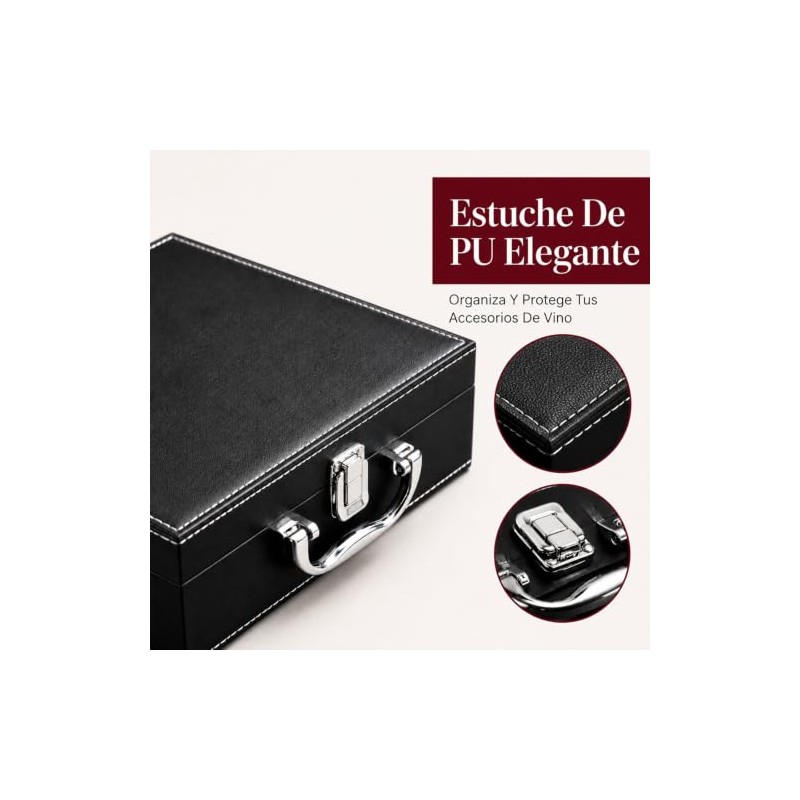 Set Abridor de Vino con 10 Accesorios, Caja Negra, Sacacorchos