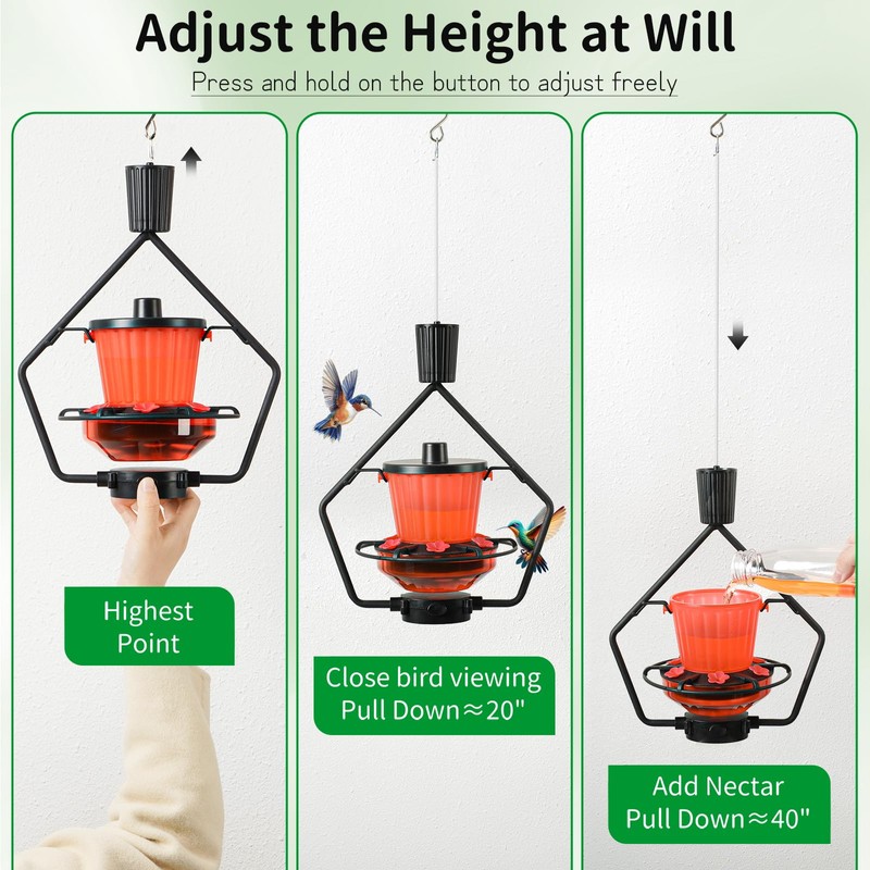 Gomazonle Retractable Hummingbird Feeder, 19oz Top-Fill Wide Mouth with Height
