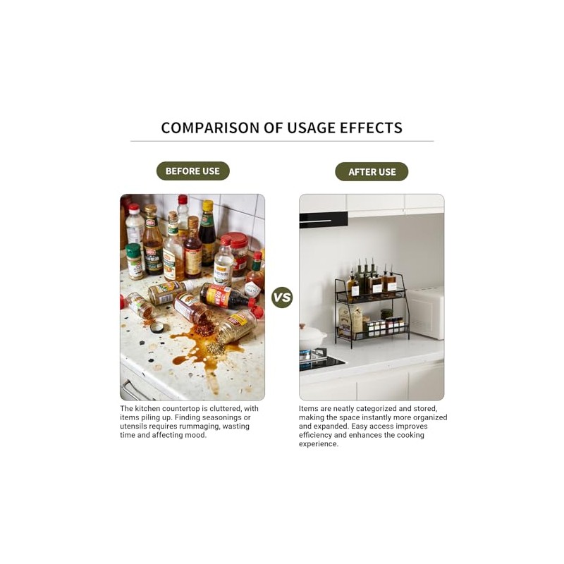 Standing Spice Rack Organiser Kitchen Spice Organiser Shelf Worktop Black