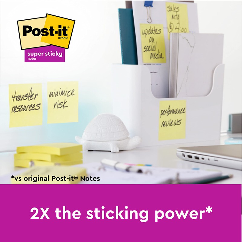 Post-it Super Sticky Notes Canary Yellow, Pack of 6 Pads,