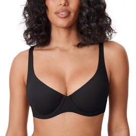 DELIMIRA Women's Confishape Balconette Bra Supportive Full Coverage Plus Size Bras Underwire Unlined Scoop Neck Black 36G